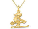 10K Yellow Gold Diamond-Cut Skier Charm Pendant Necklace with Chain